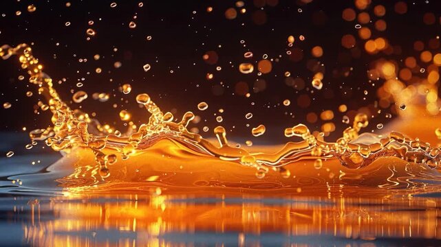 Close-up of splashing fruit, high-speed, dark background, dynamic, water droplets, orange, yellow, illuminated, sharp shadows, liquid particles, mid-motion, slow motion, high-speed phot - AI-Generated
