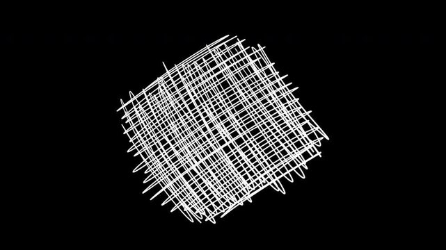 White hand drawn abstract tangled square animation on transparent background - seamless loop. For creative overlays, edgy title backgrounds, artistic videos, social media content. Alpha channel.