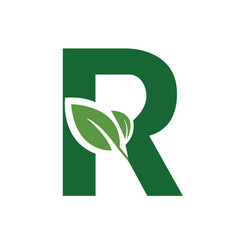 Green Leaf Letter R Logo, Eco Alphabet Vector, Nature Typography Design, Botanical Initial Icon, Flat Organic Font Illustration