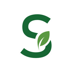 Green Leaf Letter S Logo, Eco Alphabet Vector, Nature Typography Design, Botanical Initial Icon, Flat Organic Font Illustration