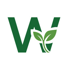 Green Leaf Letter W Logo, Eco Alphabet Vector, Nature Typography Design, Botanical Initial Icon, Flat Organic Font Illustration