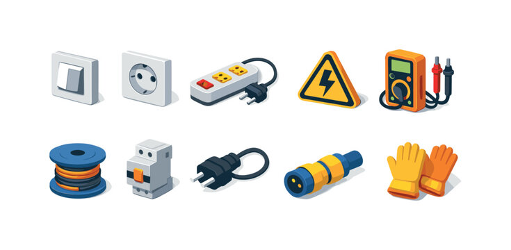 Electrical tools 3d icon set. circuit, safety, equipment icons 3d collection
