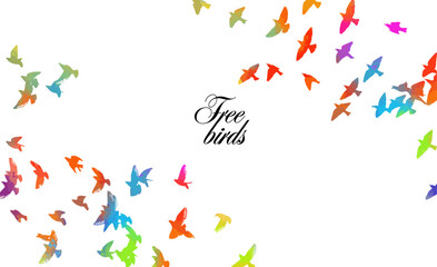 Flying colored birds silhouette flock. hand drawing. Not AI. Vector illustration © Мария Неноглядова