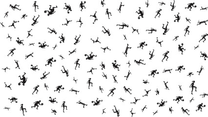 Obraz premium Vector black silhouettes of falling people, chaotic pattern background, abstract human figures, isolated on white