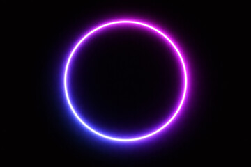 Obraz premium Neon glowing light ring with circular outline, luminous halo element on transparent background