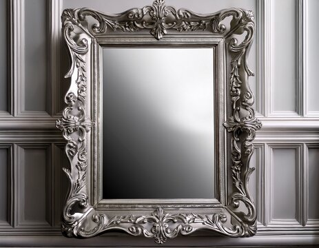 ornate silver mirror with intricate floral and scrollwork frame elegant vintage style decor reflecting light beautifully
