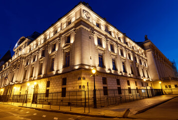 Justice palace in Paris at night . France. It located on the IIe de la Cite, in the very heart of Paris.