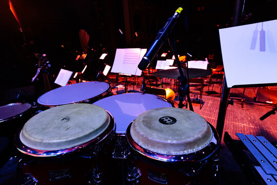 Meinl and Toca Percussion Congas with AKG C1000 S Microphone on Stage