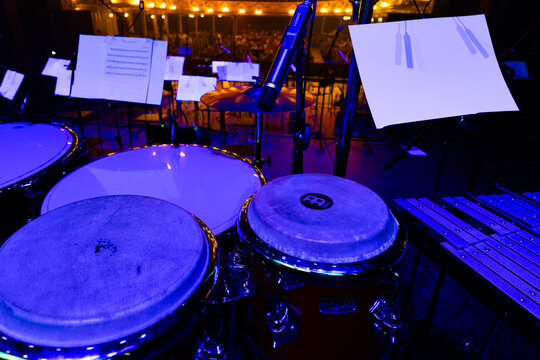 Meinl and Toca Percussion Congas with AKG C1000 S Microphone on Stage