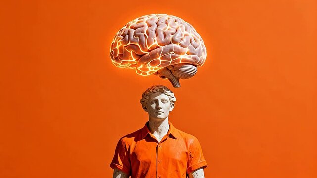 Statue with glowing brain above head
