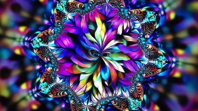 Hypnotic 3D animation of infinite fractal patterns forming a constantly blooming flower structure.