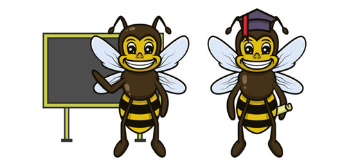 Set of cute bee mascot logo design.