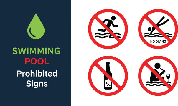 Swimming pool prohibited activity safety signs set