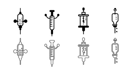 Medical Syringe and IV Drip Icon for Vaccination and Clinical Injection, Healthcare Treatment Vector Illustration in Outline and Solid Glyph Style