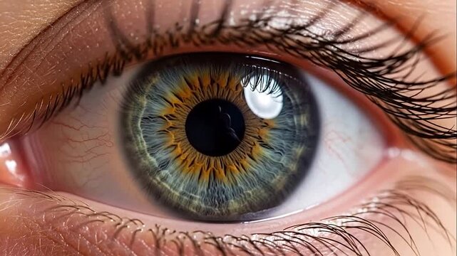 Striking Close-up of a Vibrant Human Eye with Detailed Iris and Long Eyelashes