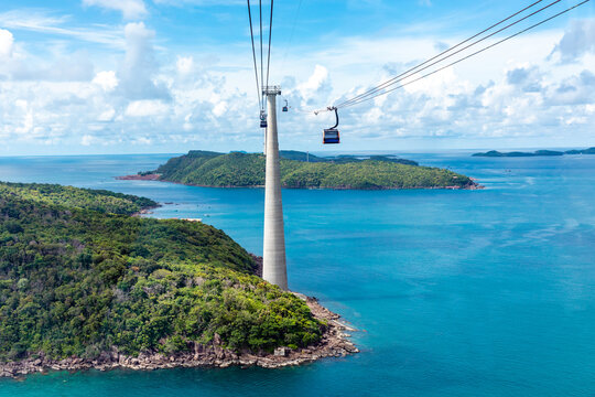 Phu Quoc Island, Kien Giang Province, Vietnam. Sun World Hon Thom Nature Park, reached by cable car across the sea from Phu Quoc Island, Vietnam, Southeast Asia. View from above