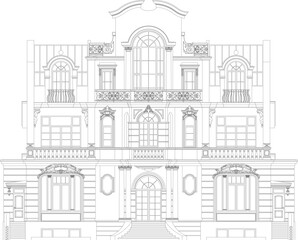 Vector technical drawings of classical architectural ornaments including ornate urns, decorative pediments, floral moldings, and cornice profiles © Riki