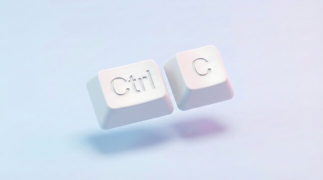 Ctrl C copy keyboard keys floating on a light pastel gradient background, representing digital command and technology concepts.