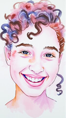 Obraz premium Portrait of a cheerful curly-haired girl painted with paints