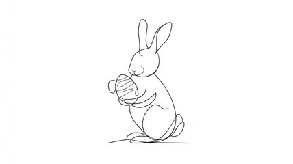 Obraz premium Minimalist continuous line drawing of rabbit holding egg with easter theme