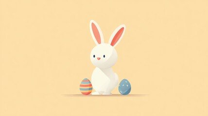 Fototapeta premium Cute easter bunny with colorful eggs on pastel background