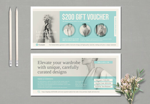 Elegant Quota Gift Voucher Template Subtle Style in Pale Blue and Cold Beige