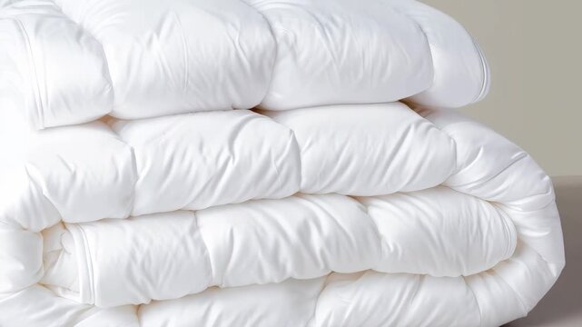 Soft Comfort: Close-up of a neatly folded, pristine white blanket, offering a visual of ultimate coziness and serenity.