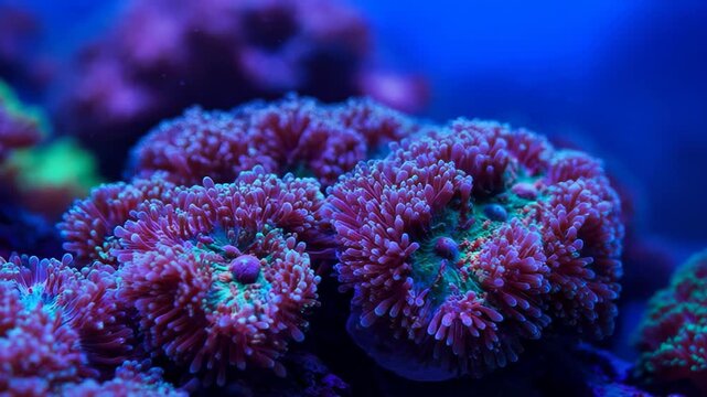 Coral Reef Close-Up: An intricate collection of vibrant coral formations, illuminated by an enchanting underwater glow. 