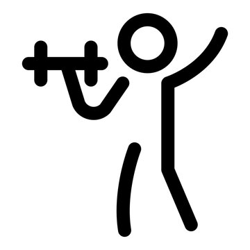A linear icon showing a character doing exercise with a dumbbell 