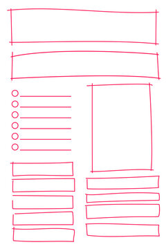 Hand-drawn red rectangular frames, borders, and circular checkpoints. Ideal for banners, scrapbooking, journaling, labels, UI/UX mockups, app design, wireframes, web interface elements. High-res PNG