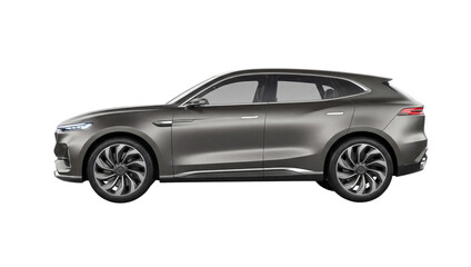 Obraz premium Sleek modern gray crossover sport utility vehicle profile view on transparent background