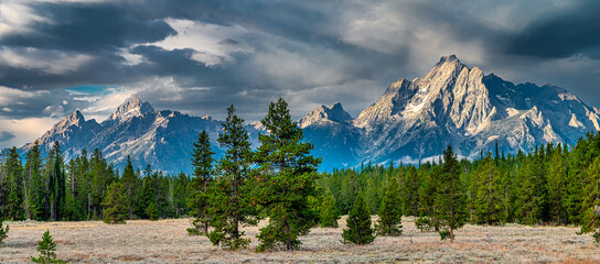 Panoramic Image of the Grand Tetons of Wyoming