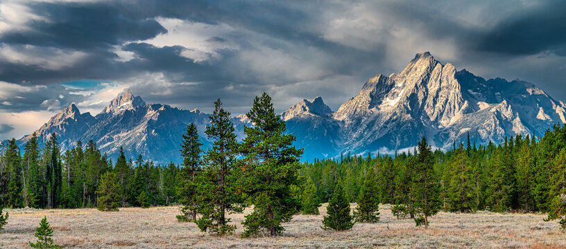 Panoramic Image of the Grand Tetons of Wyoming