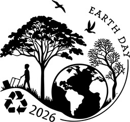 Earth Day 2026 Environmental Conservation Tree and Globe Vector Illustration