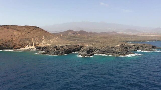 Aerial view of coastline and volcanoes, Costa del Silencio, Tenerife, Spain