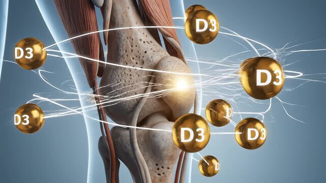 Anatomical illustration of knee joint with vitamin D3