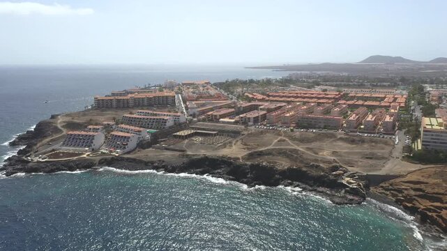 Aerial view of Costa del Silencio coastline and volcanic landscape, Tenerife, Spain