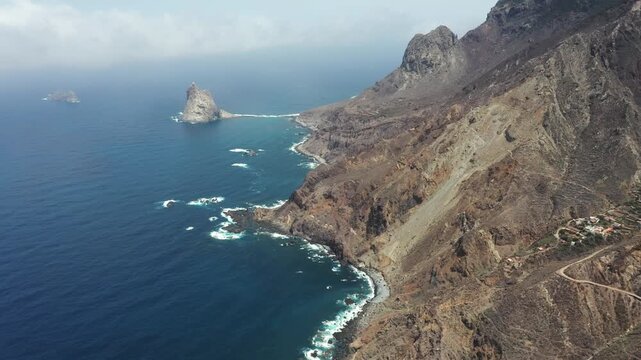 Aerial View of Anaga Coastline and Baja de la Goleta Rock in Tenerife, Canary Islands