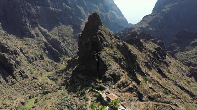 Aerial view of Masca canyon and rock formations, Tenerife, Spain