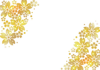 ステンシル文様桜、背景、イラスト、ゴールド、キラキラ、かわいい、横