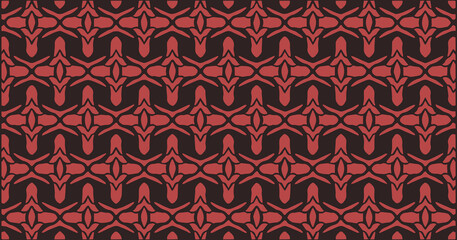Seamless red and black geometric floral pattern with symmetrical repeat. Decorative abstract background ideal for textile, wallpaper and surface design.