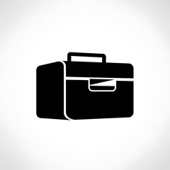 Simple black briefcase icon on white.