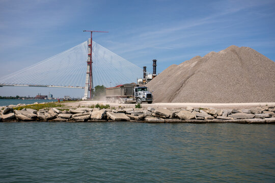 Windsor, Ontario Canada - June 11, 2024: Gordie Howe bridge under construction