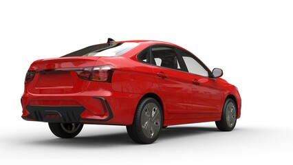 Obraz premium Modern elegant electric car in bright red color - back view