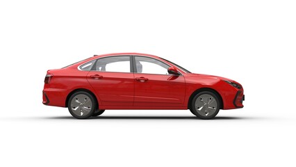 Modern elegant electric car in bright red color - side view