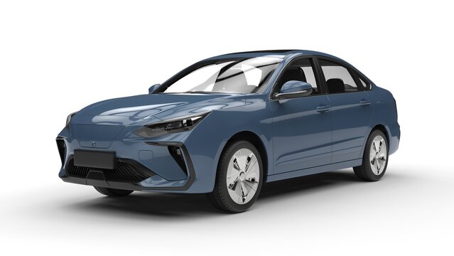 Modern elegant electric car in muted blue color