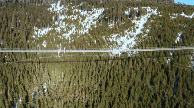 Sky Bridge 721 viewed high above a winter forest. Concept of height, scale, and adventure, Dolni Morava, Czech Republic