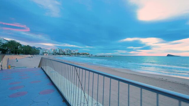Benidorm promenade at sunrise on levante beach
