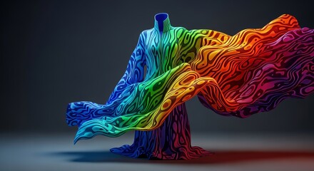 Futuristic flowing garment showcasing structural mutation and generative design, derived from complex algorithmic patterns, prototype, evolution, research