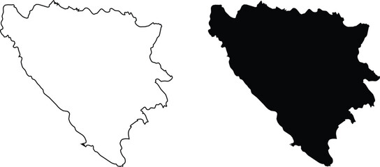 Obraz premium Outline and Silhouette Maps of Bosnia and Herzegovina